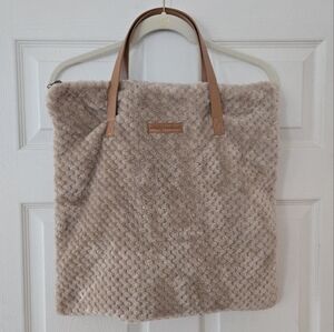 Simply Southern Beige Faux Fur Tote with Tan Handles